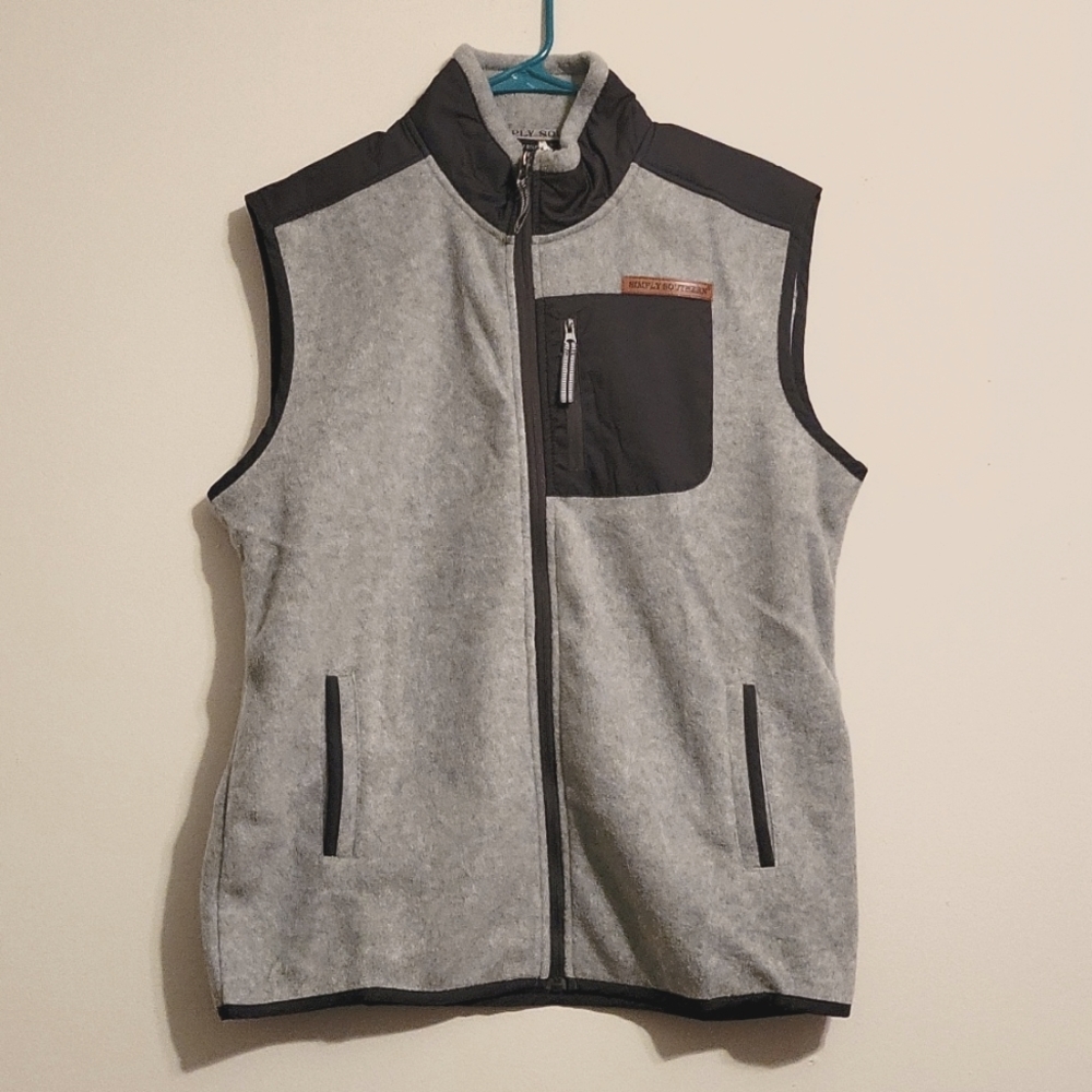 NWT Simply Southern Medium Vest Grey/Black with Leather Accents